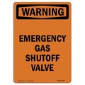 Signmission Safety Sign, OSHA WARNING, 10" Height, Aluminum, Emergency Gas Shutoff Valve, Portrait OS-WS-A-710-V-13154